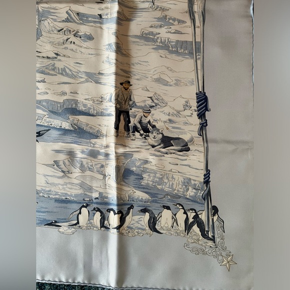SOLD - HERMES 90CM SCARF Hommage A L'Explorateur Sir Ernest Shackleton 2005 Blue - Picture 10 of 12